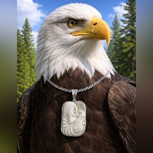 Two eagles hand carved moose antler sterling silver pendant gorgeous detail OOAK